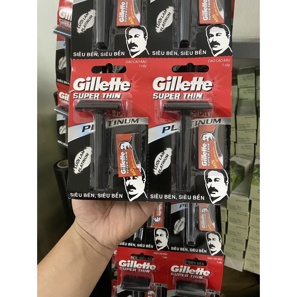Dao Cạo Râu Cán Đen Gillette SUPER THIN Tặng Kèm Lưỡi Bahobasa