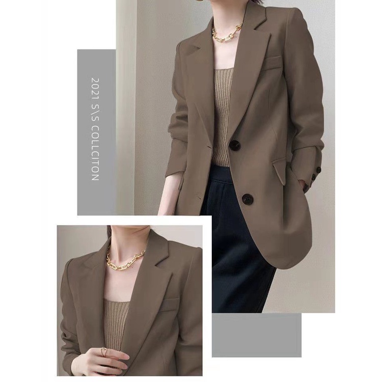 Áo Khoác Vest Dáng Rộng Màu Nâu Thời Trang Thu Đông Hàn Quốc  Cao Cấp Có Size Lớn Cho Nữ