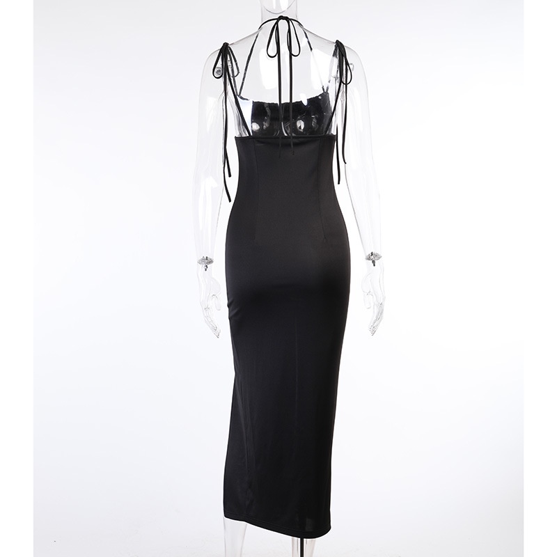 DUNEA Đầm hai dây lưng cao hở lưng xếp ly thời trang trẻ trung cho nữ