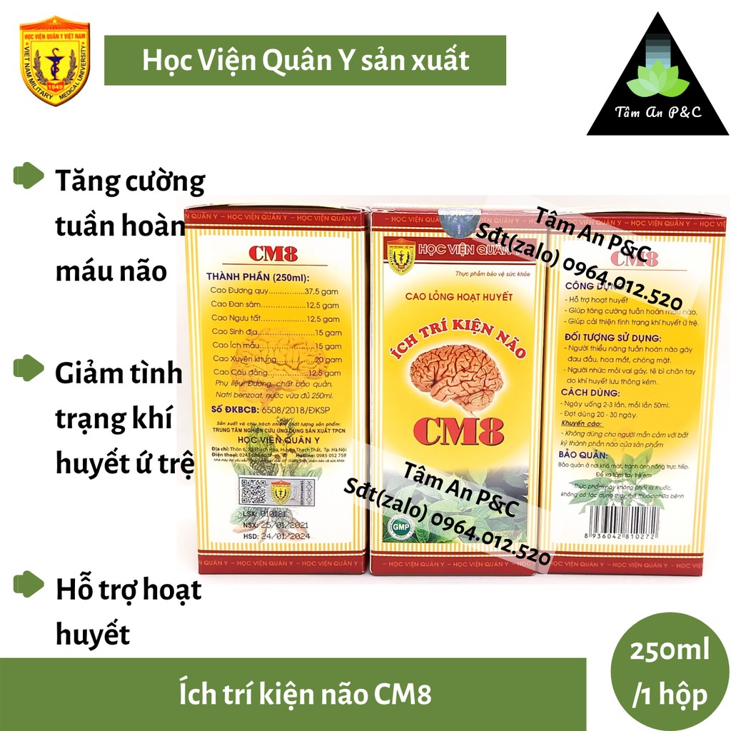 Ích Trí Kiện Não Cm8 Học viện Quân Y (hộp 250 ml)- Tăng cường tuần hoàn máu não giảm đau đầu hoa mắt-CHÍNH HÃNG HVQY