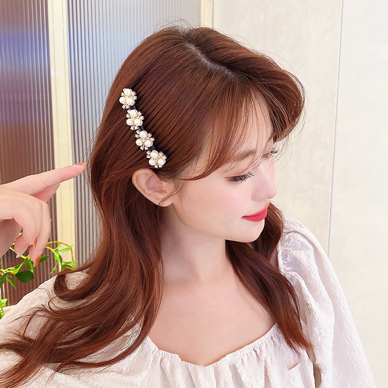 Lược Cài Tóc Mái Ngang Đính Đá Và Ngọc Trai Hình Hoa