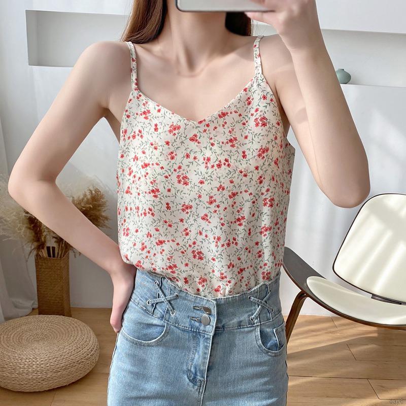 Áo Voan Hai Dây Họa Tiết Hoa Phong Cách Hàn Quốc Dành Cho Nữ