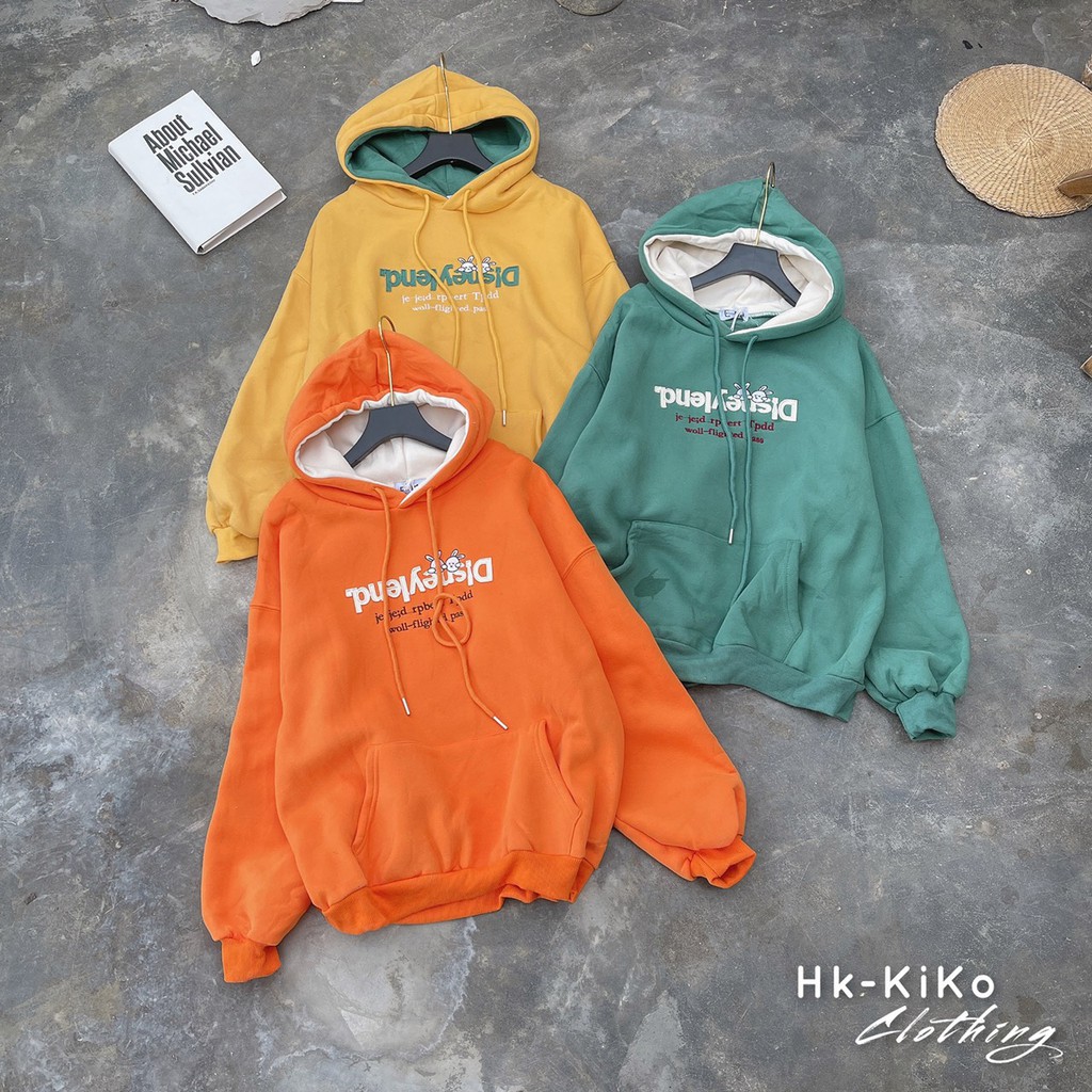 Áo Hoodie chữ thêu phối màu mũ