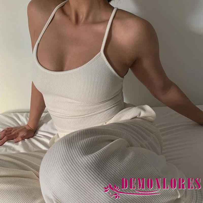 Áo Croptop Hai Dây Cổ Chữ U Màu Sắc Trơn Thời Trang Mùa Hè Cho Nữ