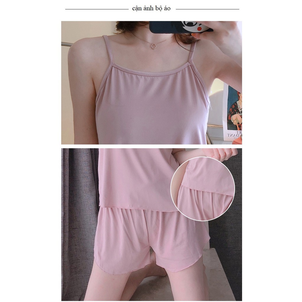Đồ Bộ Ngủ Quần Đùi Áo 2 Dây Sexy Chất Cotton Co Giãn 4 Chiều Mềm Mát