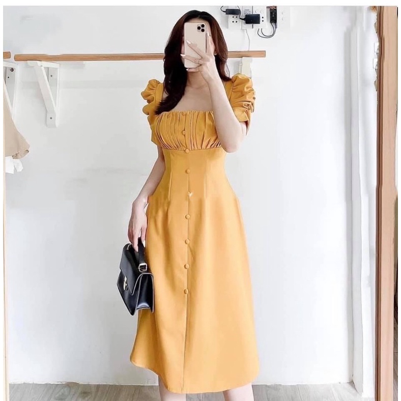Đầm váy đi tiệc xếp li ngực nút bọc 6 màu xuongvnxk