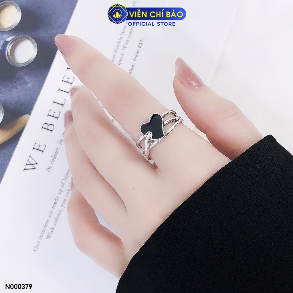 Nhẫn bạc nữ xoắn trái tim đá đen chất liệu bạc Thái 925 thời trang phụ kiện trang sức nữ Viễn Chí Bảo N000379