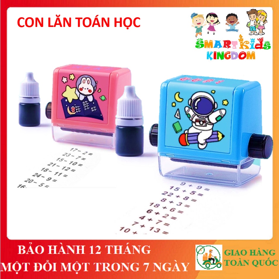 (Tặng kèm lọ mực in) Con Lăn Phép Tính Toán Học 4 phép tính Cộng, Trừ, Nhân, Chia - Máy in tạo phép tính tự động cho bé