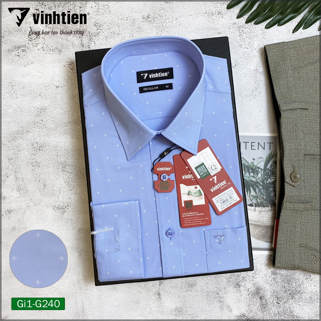 Áo Sơ Mi Nam Dài Tay Họa Tiết Bamboo Vĩnh Tiến Form Regular Vạt Ngang 415