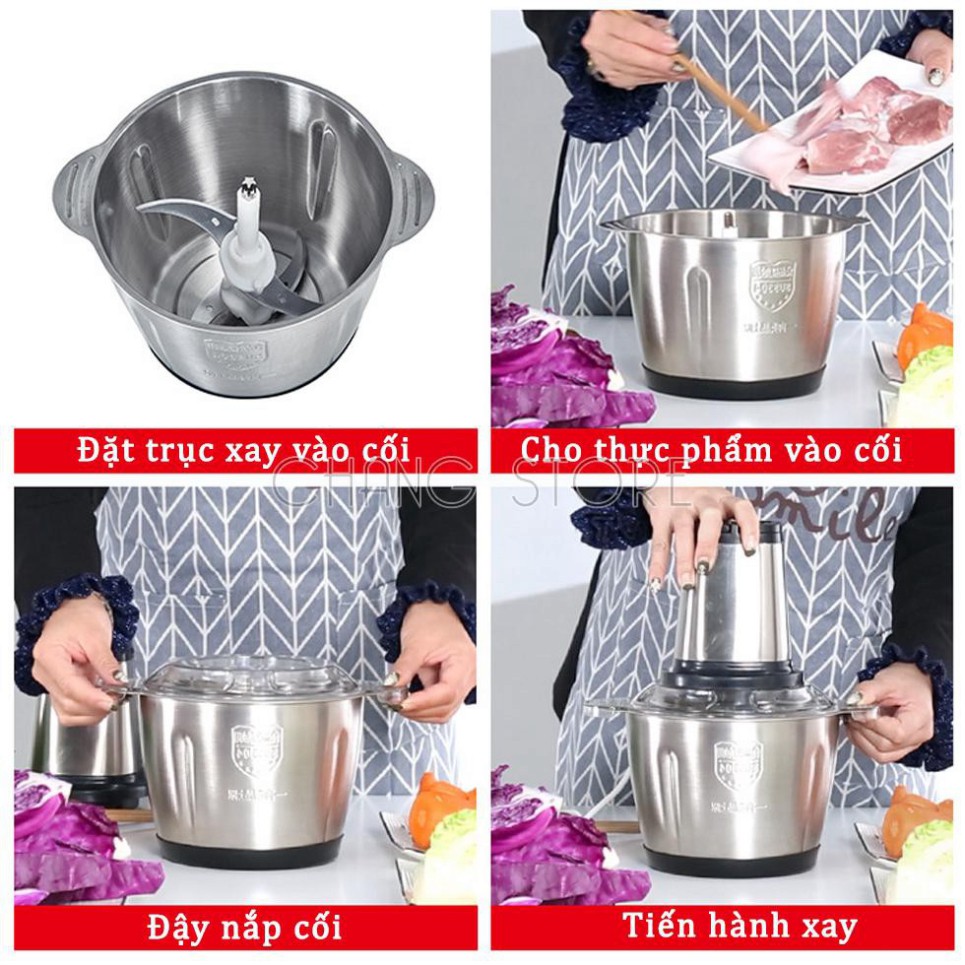 Máy Xay Thịt Đa Năng Cối INOX 304 2L Công Suất 250W, 4 Lưỡi, Cối xay thực phẩm Đa Năng | (LH3)