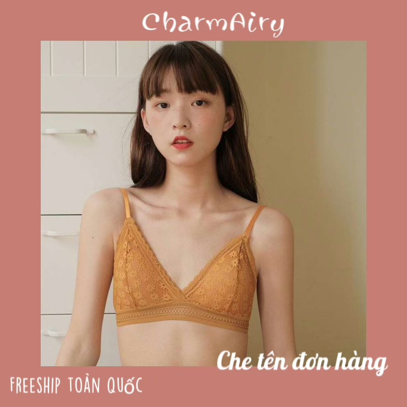 Áo Bra 2 dây ren, áo ngực nữ không gọng, kèm mút mỏng Hoa Mai có móc gài