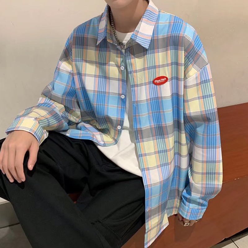 Áo sơ mi tay dài họa tiết kẻ sọc nhiều màu thời trang phong cách Hàn Quốc cho nam