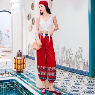 Quần Dài Ống Rộng In Họa Tiết Thổ Cẩm Kiểu Retro Cá Tính