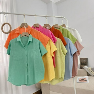 Áo Sơ Mi Nữ Nhiều Màu Cộc Tay 2 Túi Mùa Hè Mềm Mát Freesize, Sơ Mi Công Sở Nữ Chất Linen Bột SUBICI