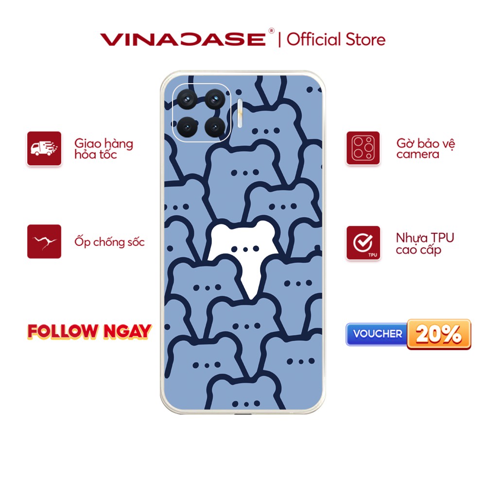 Ốp lưng Vina Case OPPO A1K/A3S/A54/A94/F9/ ....Silicone TPU dẻo viền vuông bảo vệ camera hình Icon Gấu