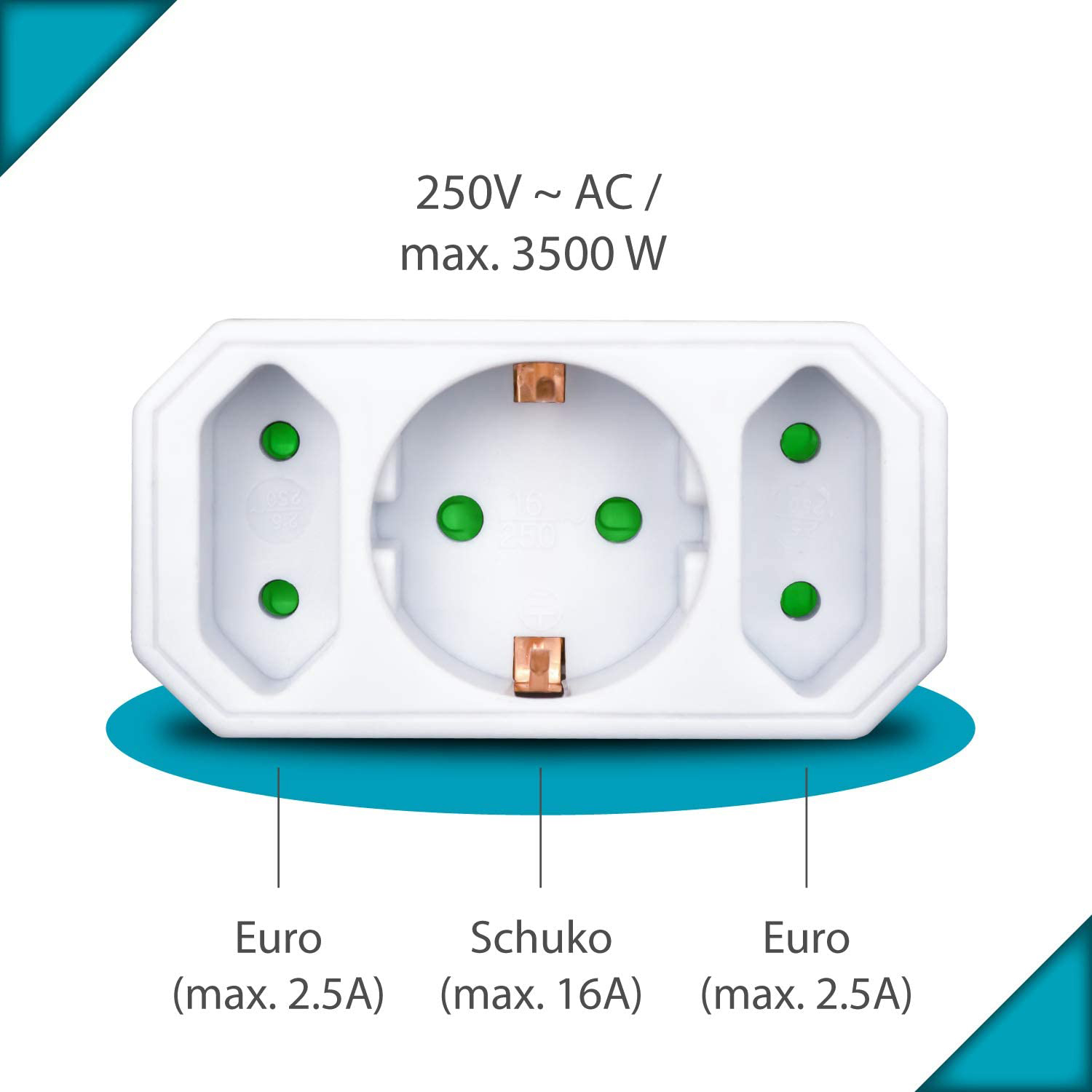 Ổ Cắm Điện Mở Rộng Không Dây 16a 250v Châu Âu / Đức / Đức / Châu Âu / Đức / Châu Âu / Châu Âu / Đức 1 Đến 3 Chiều