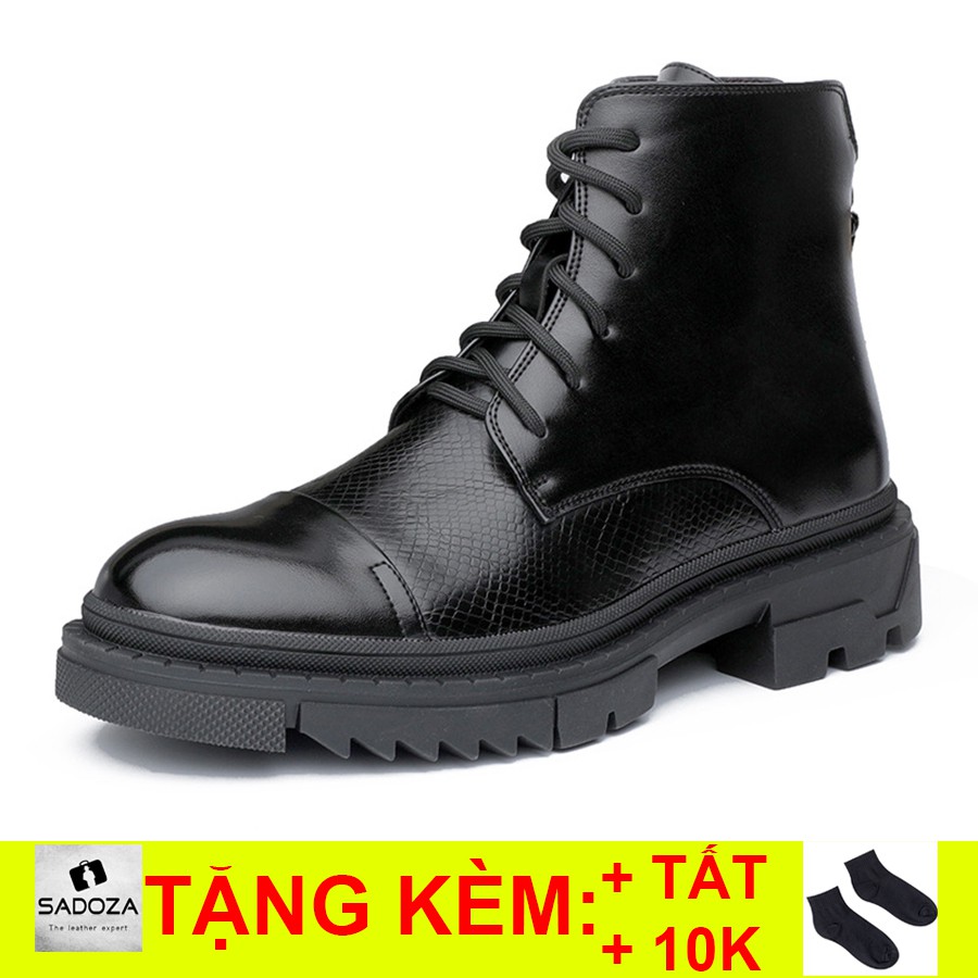 Giày Nam Da Bò Thật Cổ Cao Đen Hàn Quốc SADOZA Giày Boot Nam Đế Cao Bản Lĩnh Phái Mạnh GNK157