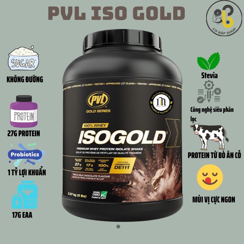 ISO GOLD - Sữa Tăng Cơ Siêu Tinh Khiết Hấp Thu Nhanh - Có thêm Probiotic hỗ trơ tiêu hoá tốt  - Hủ 5lbs ( 2.27kg )