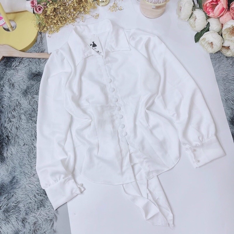 Áo sơmi phi lụa nút bọc NHIỀU MÀU cách điệu phối nơ lưng hot lắm ạ PC
