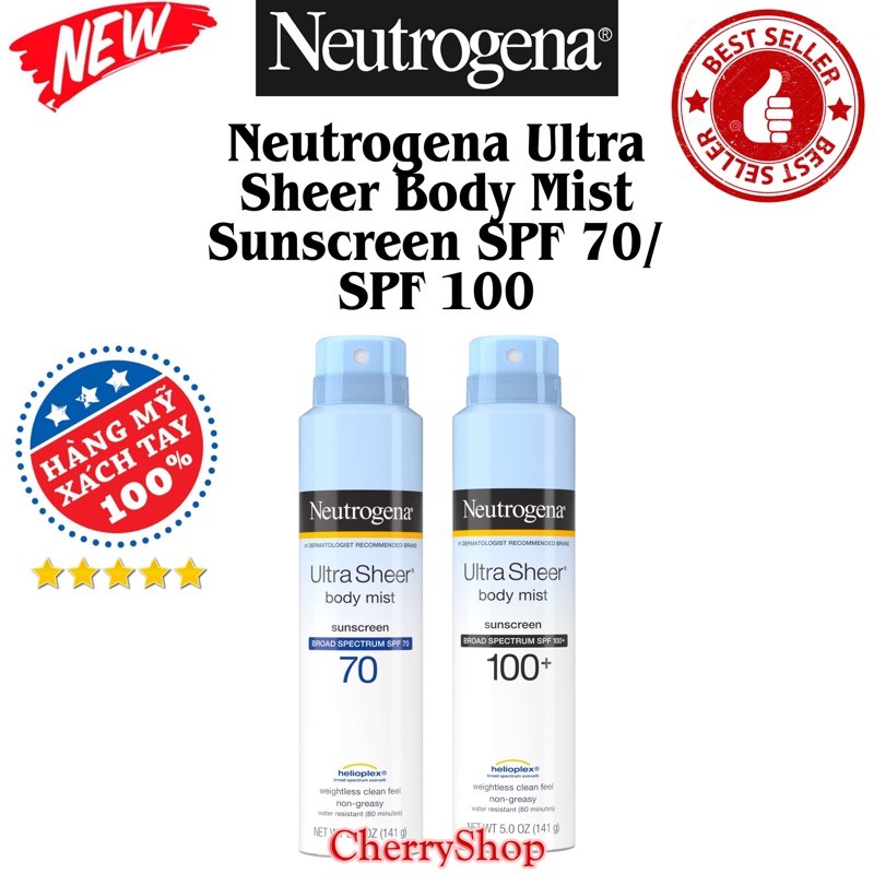 [Mã COS1904 giảm 8% đơn 300K] [Hàng USA/NEW] Xịt chống nắng Neutrogena Ultra Sheer Body Mist 141g mẫu mới