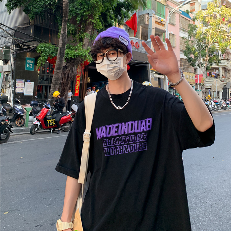 Men's High Street Cool Style Fashion Korean Style Letter Print Short Sleeve T-shirt Street Style Unisex Fashion Short Sleeve T-shirt | BigBuy360 - bigbuy360.vn