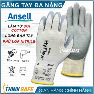 Găng tay đa dụng Hyflex ANSELL 11-800  phủ Nitrile dầy, ôm khít tay, chống bám dầu mỡ (trắng xám)
