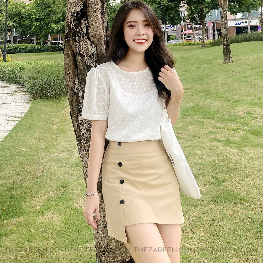 CHÂN VÁY KAKI VẠT CHÉO ĐÍNH NÚT ZAREEN VAA24 NUDE | BigBuy360 - bigbuy360.vn