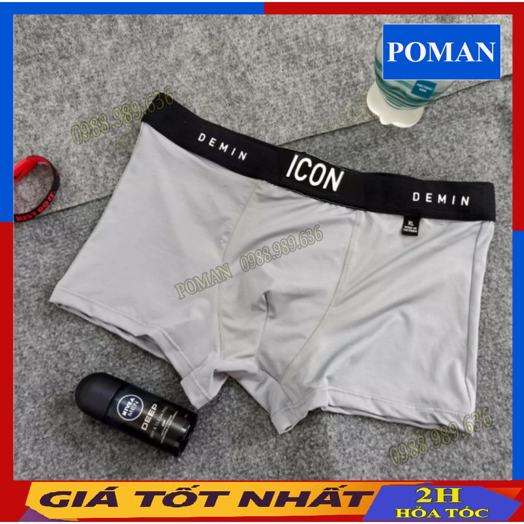 Combo 4 quần lót nam thun lạnh Boxer ICON Denim, quần sịp nam thun lạnh cạp to SI01 (Che tên) - POMAN