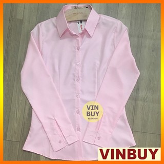 Áo sơ mi nữ tay dài màu hồng - xanh - trắng VINBUY