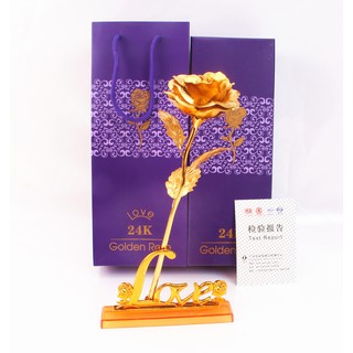 Hoa hồng bất tử mạ vàng 24k kèm đế chữ LOVE - siêu phẩm làm quà tặng cho dế yêu của bạn