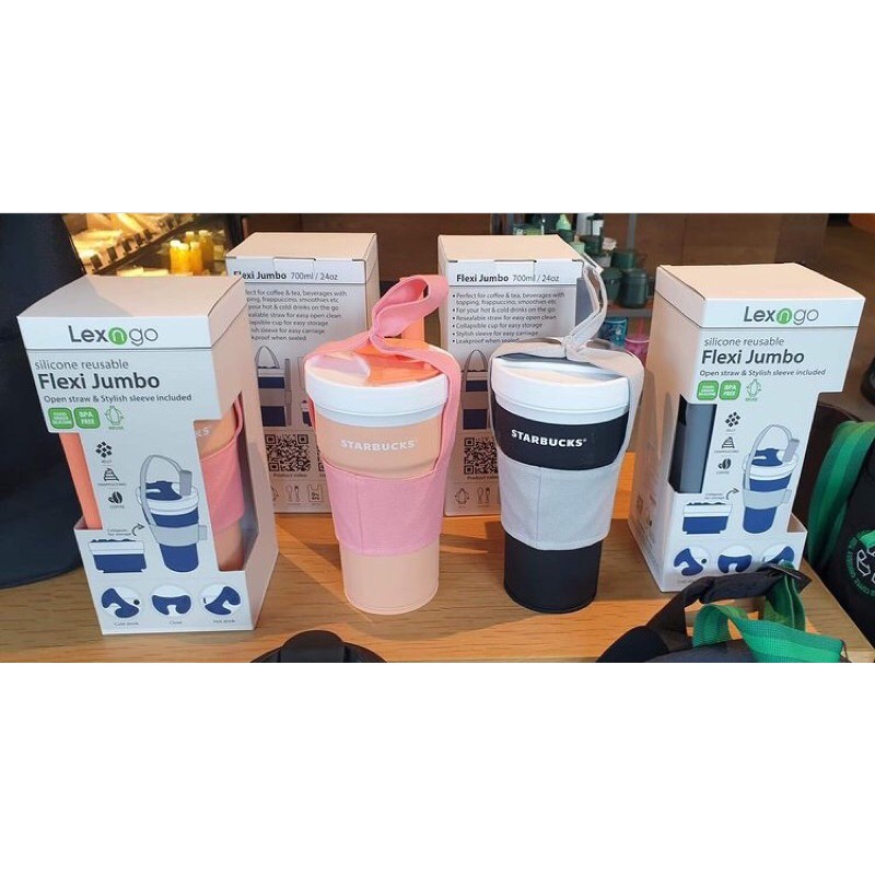 Silicone tumbler đi kèm ống hút và quai sách tay Starbucks thailand