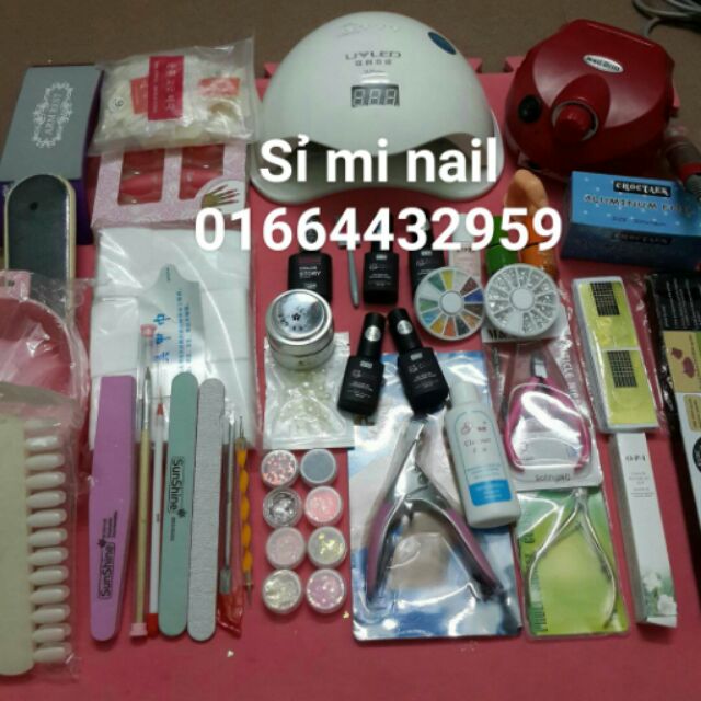 Sét nail dành cho người mới học hoặc thợ mới mở tiệm nail sét gồm máy hơ sun5plus 48w siêu tốt siêu nhanh và mài drill