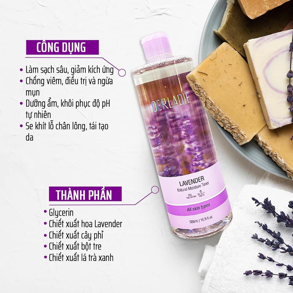 Nước hoa hồng giảm viêm, kiềm dầu và hỗ trợ làm giảm mụn Derladie Lavender  Natural Moisture Toner 500ml | Shopee Việt Nam