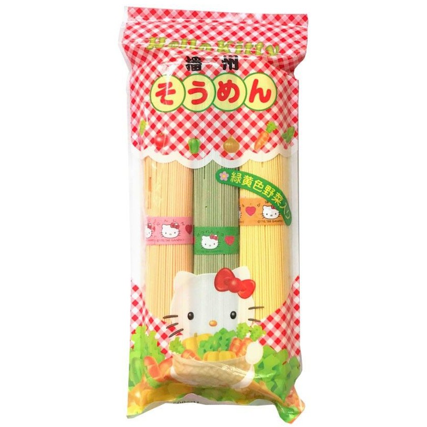 Mì Somen Rau Củ Hello Kitty 300Gram - Mì Somen Rau Củ Sợi Dài 3 Vị Rau Củ Rau Bina , Cà Rốt, Bí Đỏ