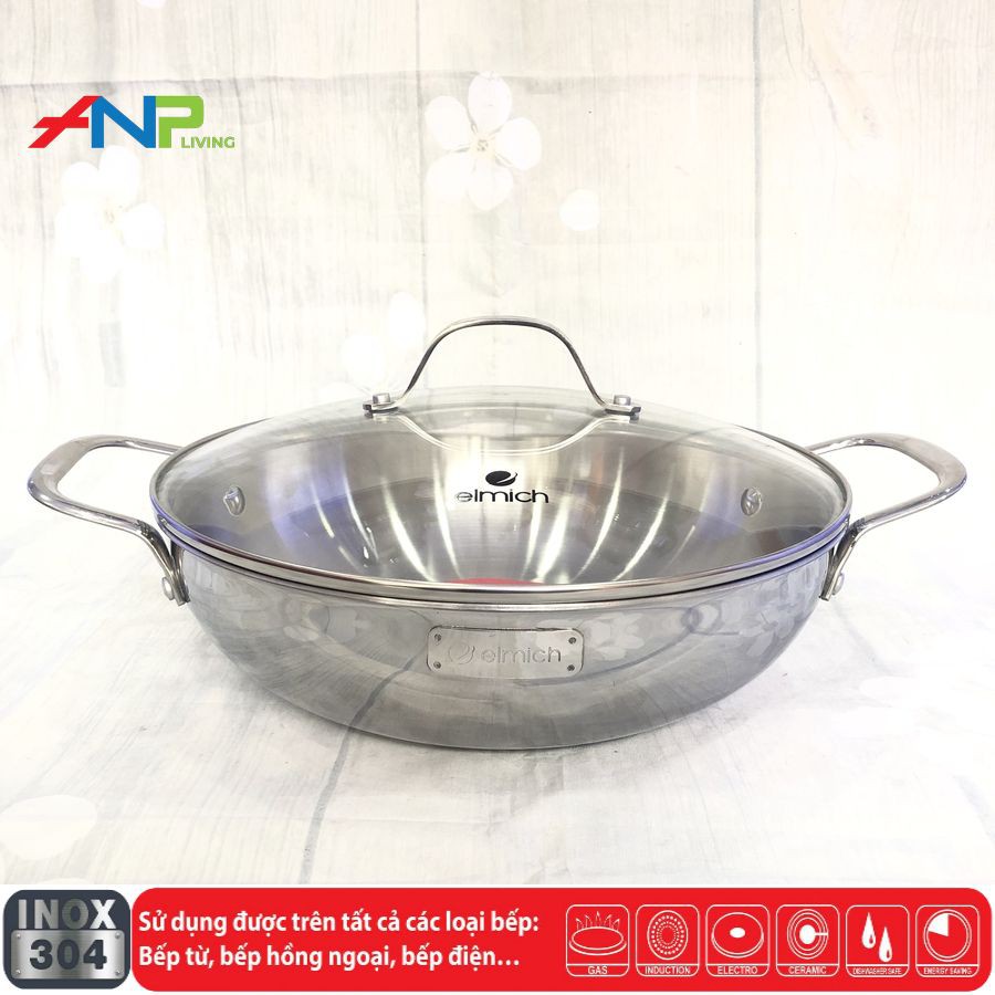 Chảo Xào Kiêm Nồi Lẩu inox cao cấp 3 lớp đáy liền ELMICH TRI-MAX