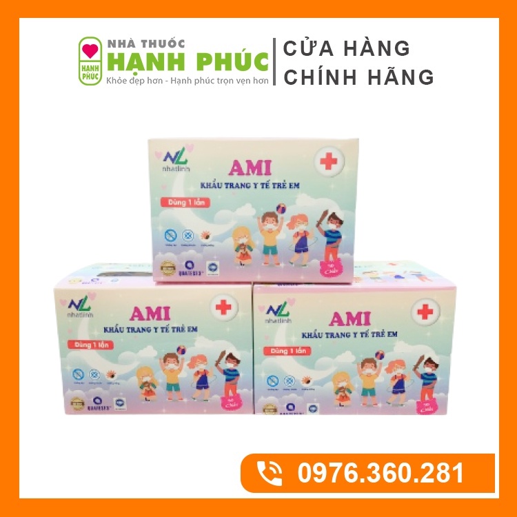 Khẩu Trang Trẻ Em Ami Kháng Khuẩn Cao Cấp - Hàng Chính Hãng (Hộp 50 Chiếc)