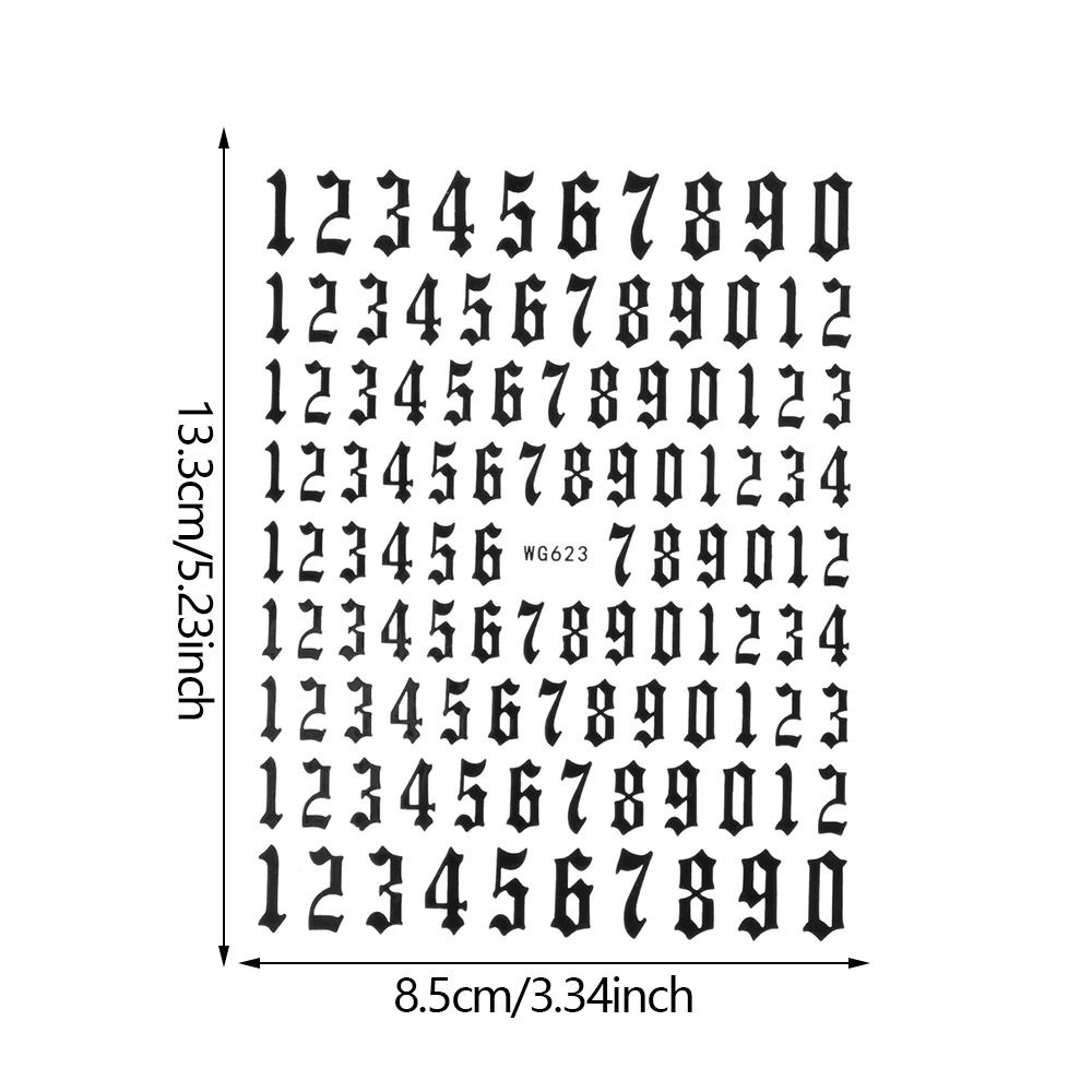 Nhãn dán trang trí móng tay nghệ thuật phản quang 3D tự dính họa tiết chữ số nhiều màu tùy chọn