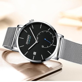 Đồng hồ nam chạy 3 kim jenises dây thép mành cao cấp +tặng pin