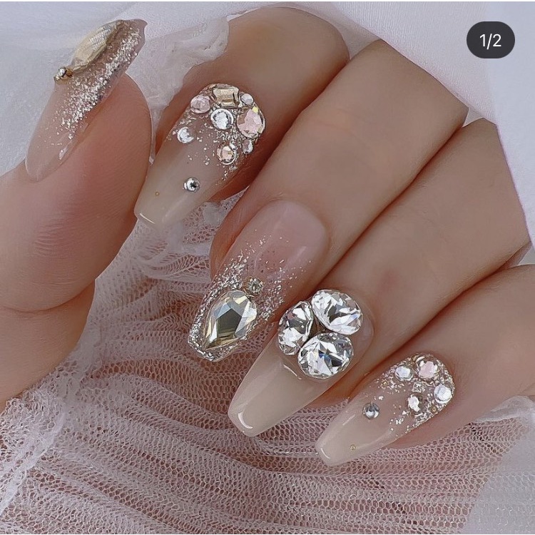 Túi 10 Viên Đá Khối Nail Hình Tròn Trang Trí Móng ANGELICA TNK Vàng Trà