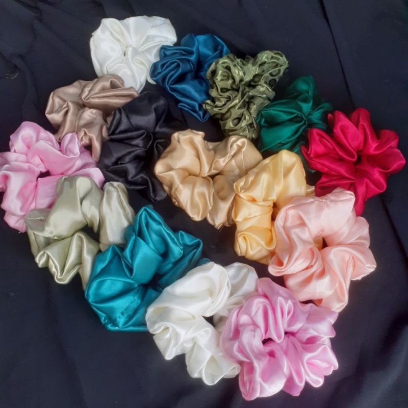 Cột tóc vải Scrunchies bóng màu bản to (Ảnh thật)