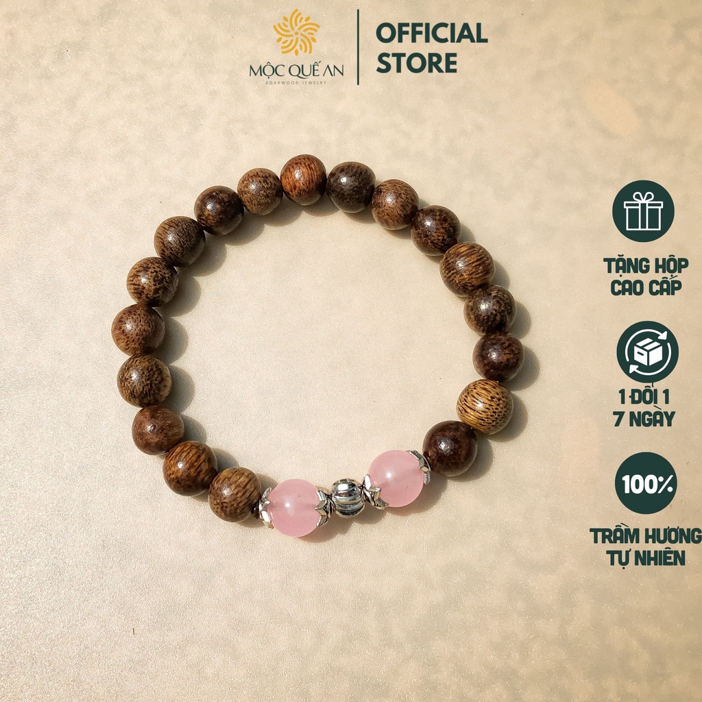 Vòng Tay Trầm Hương Tròn Đơn 8mm Mix Đá Phong Thủy Nam Nữ May Mắn Tài Lộc - Mộc Quế An