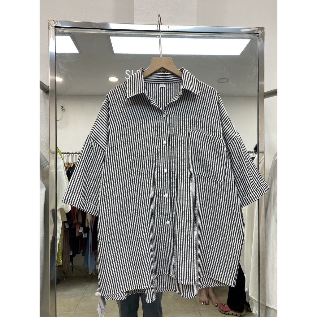 Áo sơ mi kẻ xốp nhăn 1 túi trước A1845 SUSTORE