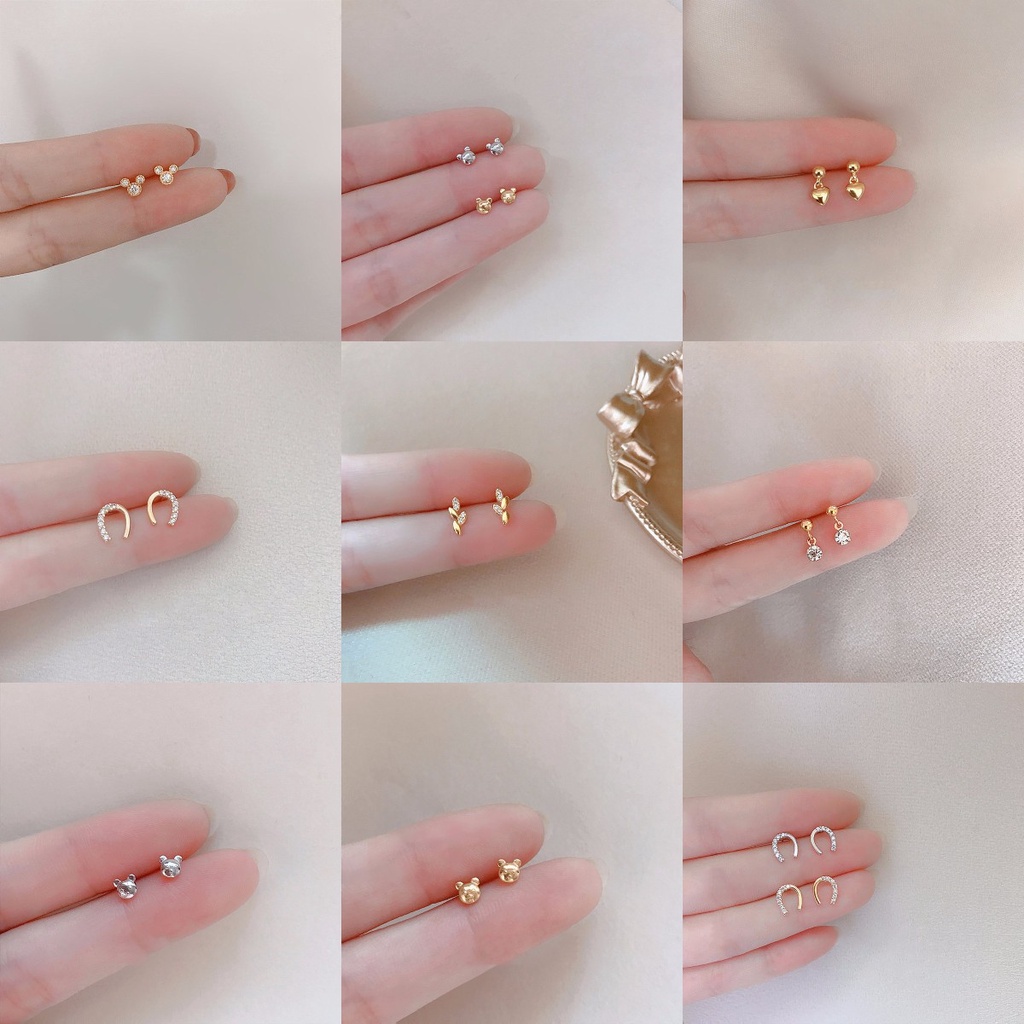 Khuyên Tai Mini Đính Đá Pha Lê Đơn Giản Thời Trang Cho Nữ