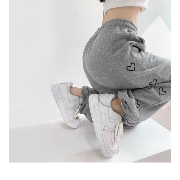 Quần Jogger Tim Cạnh Nữ  Quần ống rộng chốt gấu UZALLANG Xanh /Ghi /Đen