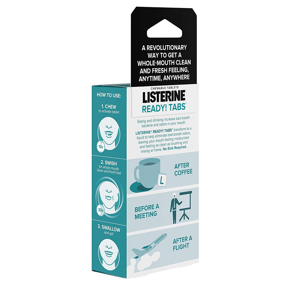 Kẹo nhai ngậm, xúc miệng thơm miệng Listerine. Ready Tabs Clean Mint. Đan Mạch