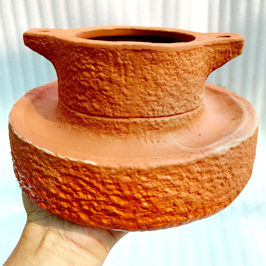 Chậu đất nung, Chậu sen đá - Cối xoay, miệng chậu 10cm, chiều cao 10cm