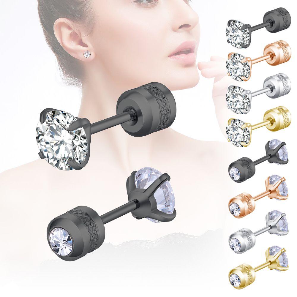 UPSTOPVN Khuyên Tai Tròn 2-6mm 2-6mm Bằng Thép Không Gỉ Đính Đá Zirconia Thời Trang