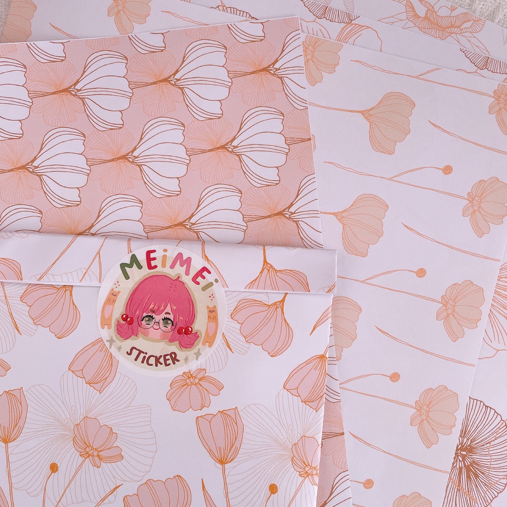Meimei Sticker - Set 10 tờ giấy gói hàng, bọc hàng, làm túi giấy hoạ tiết hoa xinh xắn