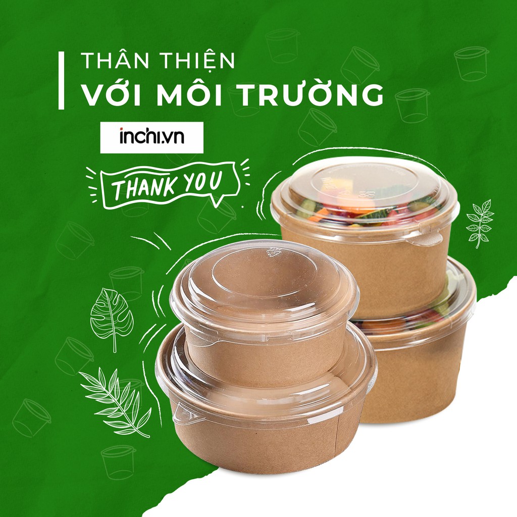 ( Nhận Sỉ Số Lượng Lớn )Combo 10 Tô , Bát Giấy Kraft  Size 1000ml Kèm Nắp PP Đựng Cơm , Bánh Bông Lan , Phở , Đồ ĂN Nóng