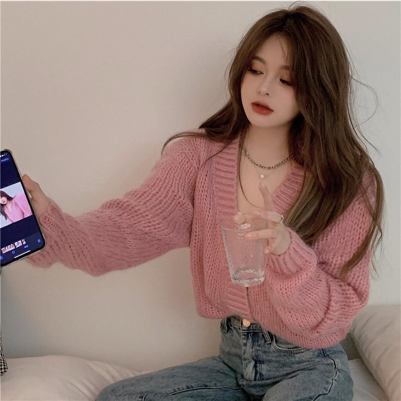 [Spot] Áo nịt đan cổ chữ V thời trang Hàn Quốc 2022